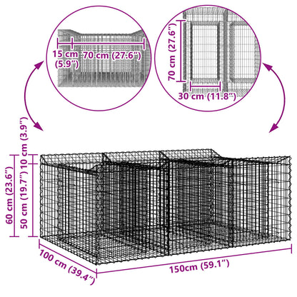 Gabion Verhoogd Bed Zilver 150 x 100 x 60 cm