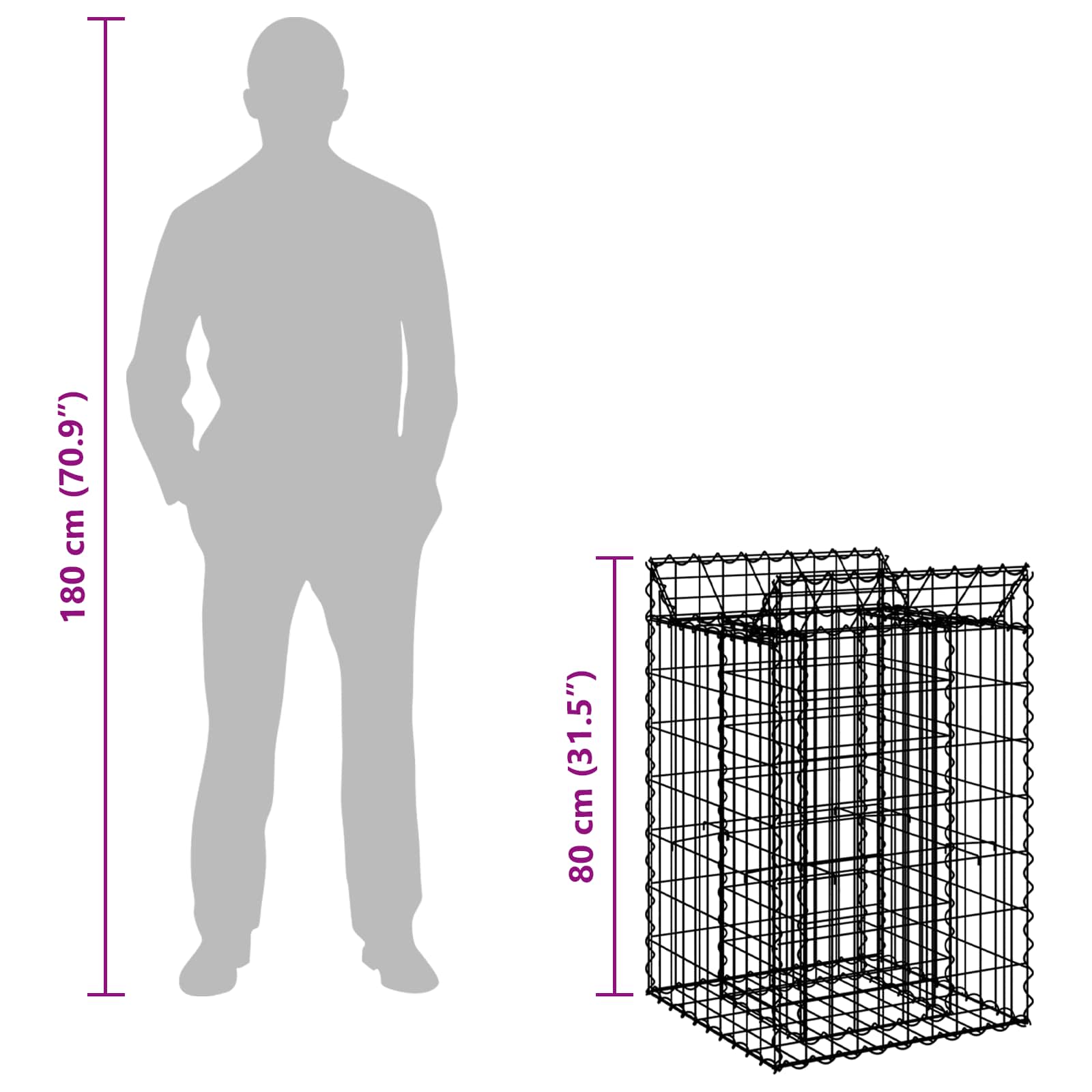 Gabion Verhoogd Bed Zilver 50 x 50 x 80 cm Gegalvaniseerd staal