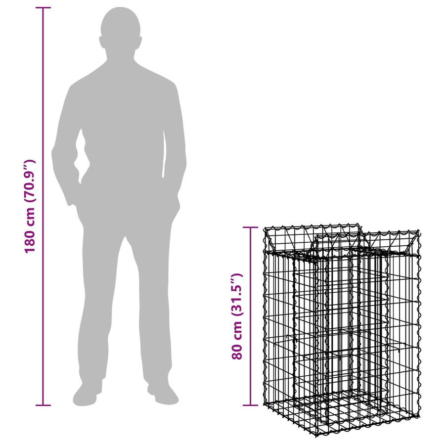 Gabion Verhoogd Bed Zilver 50 x 50 x 80 cm Gegalvaniseerd staal