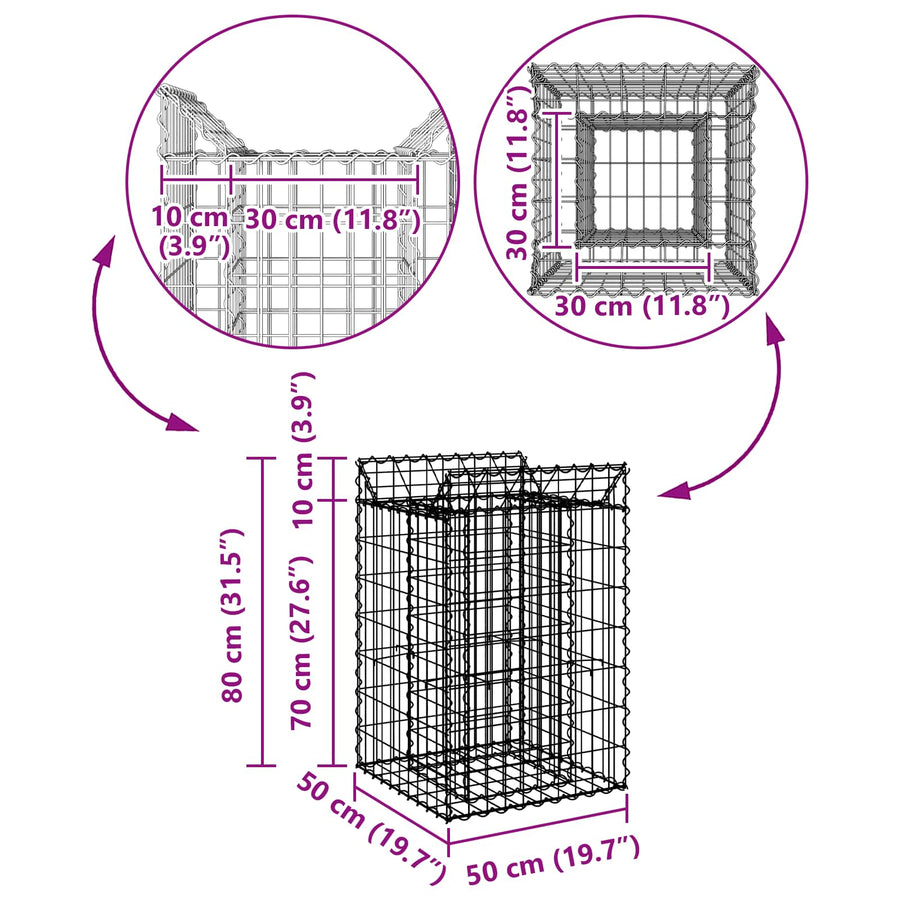 Gabion Verhoogd Bed Zilver 50 x 50 x 80 cm Gegalvaniseerd staal