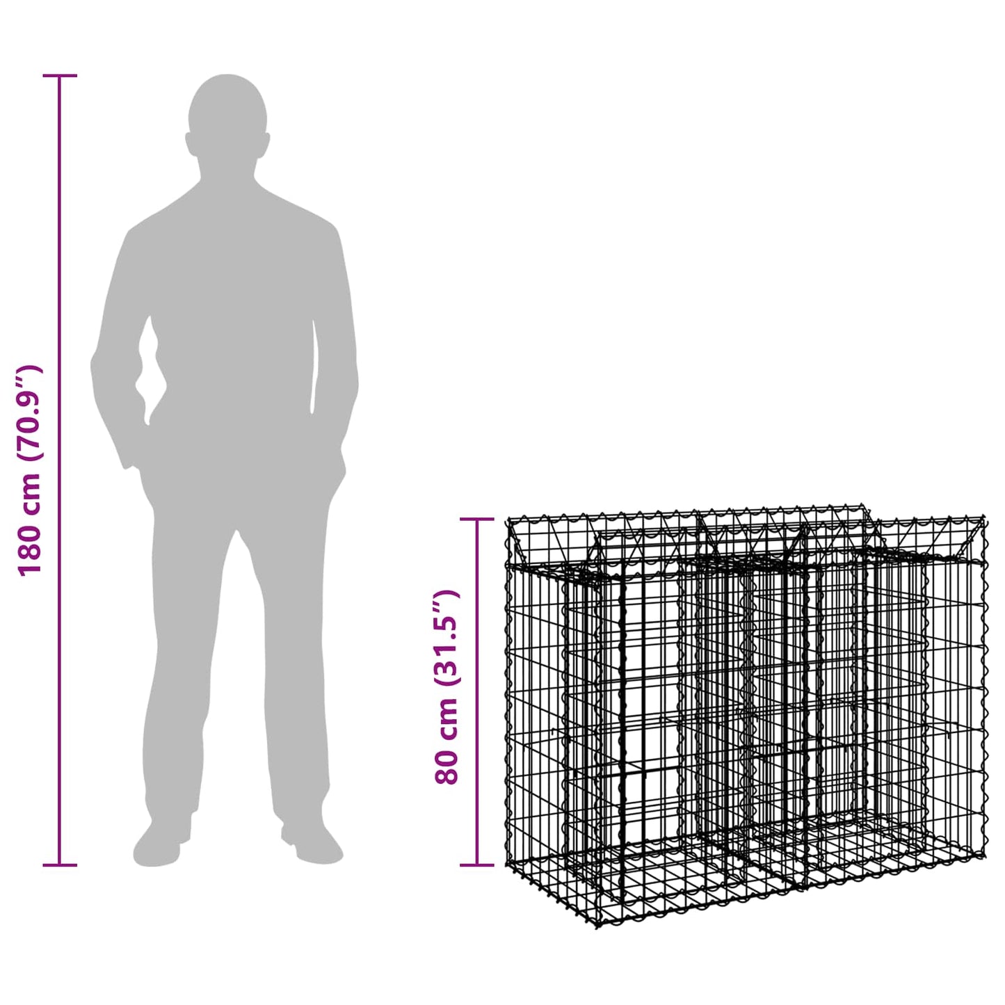 Gabion Verhoogd Bed Zilver 100 x 50 x 80 cm