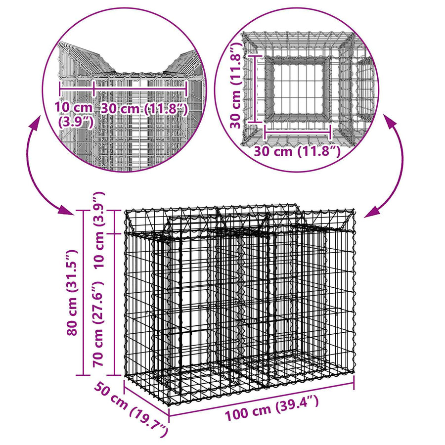 Gabion Verhoogd Bed Zilver 100 x 50 x 80 cm