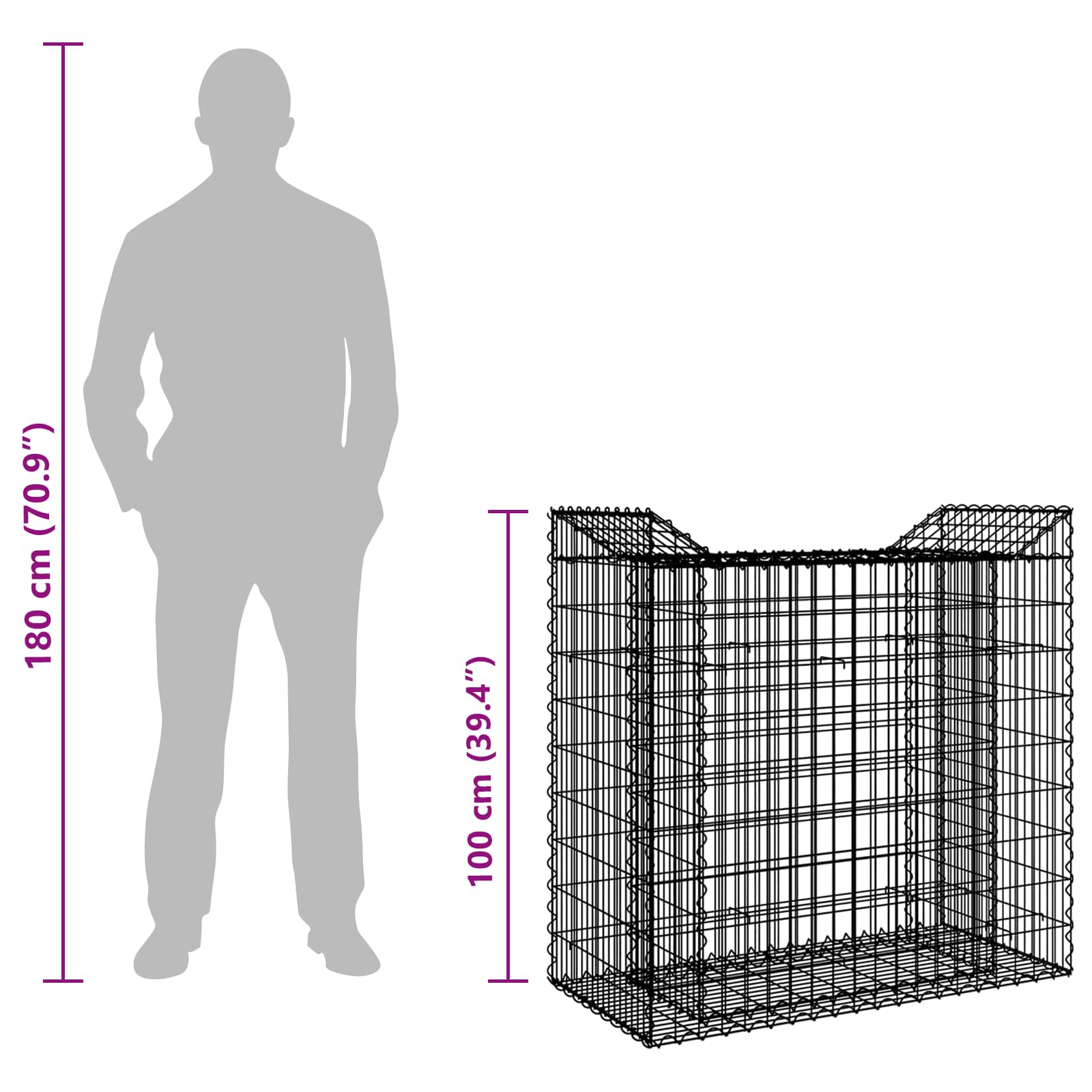 Gabion Verhoogd Bed Zilver 50 x 100 x 100 cm