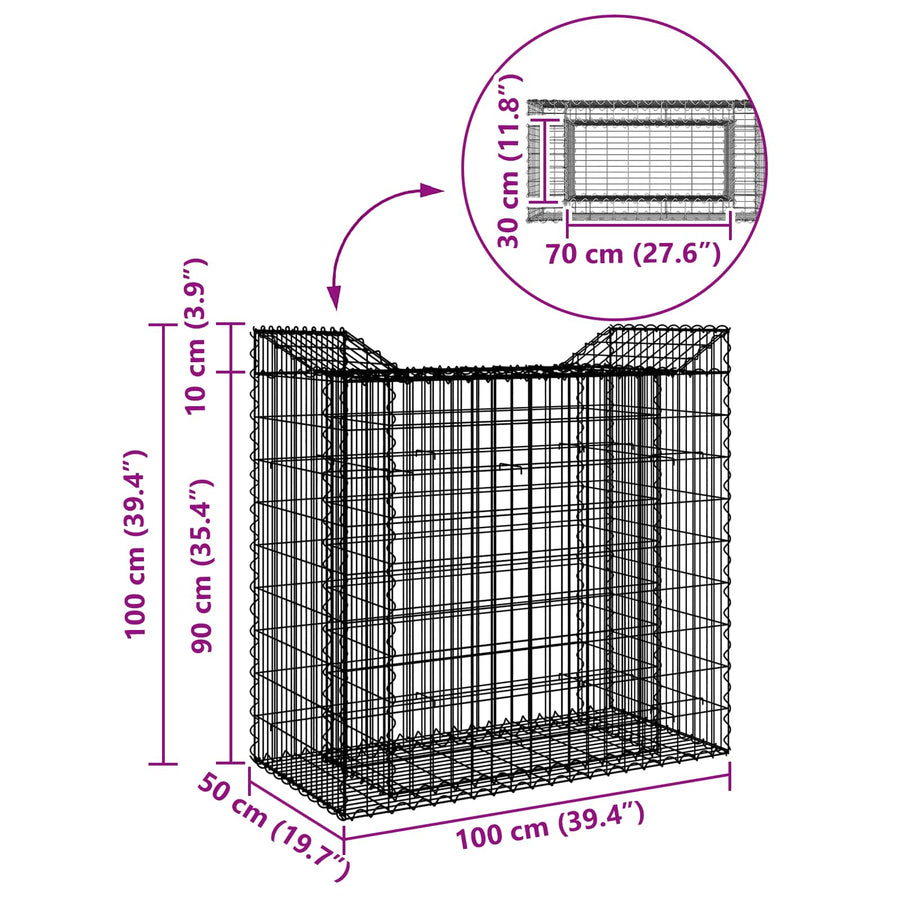 Gabion Verhoogd Bed Zilver 50 x 100 x 100 cm