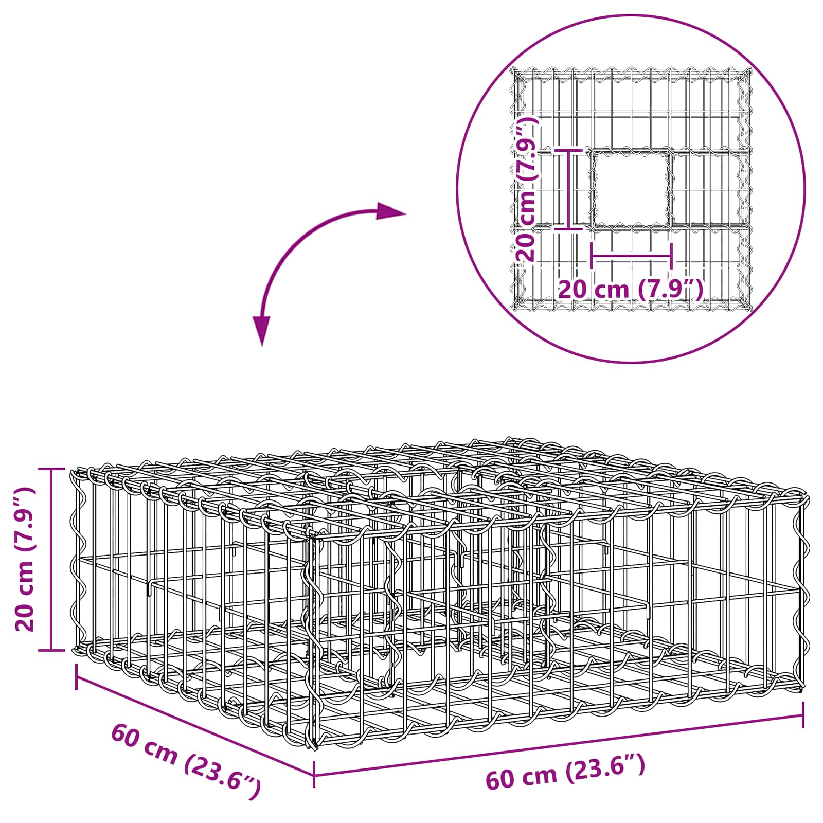 Gabion Verhoogd Bed Zilver 60 x 60 x 20 cm Gegalvaniseerd staal
