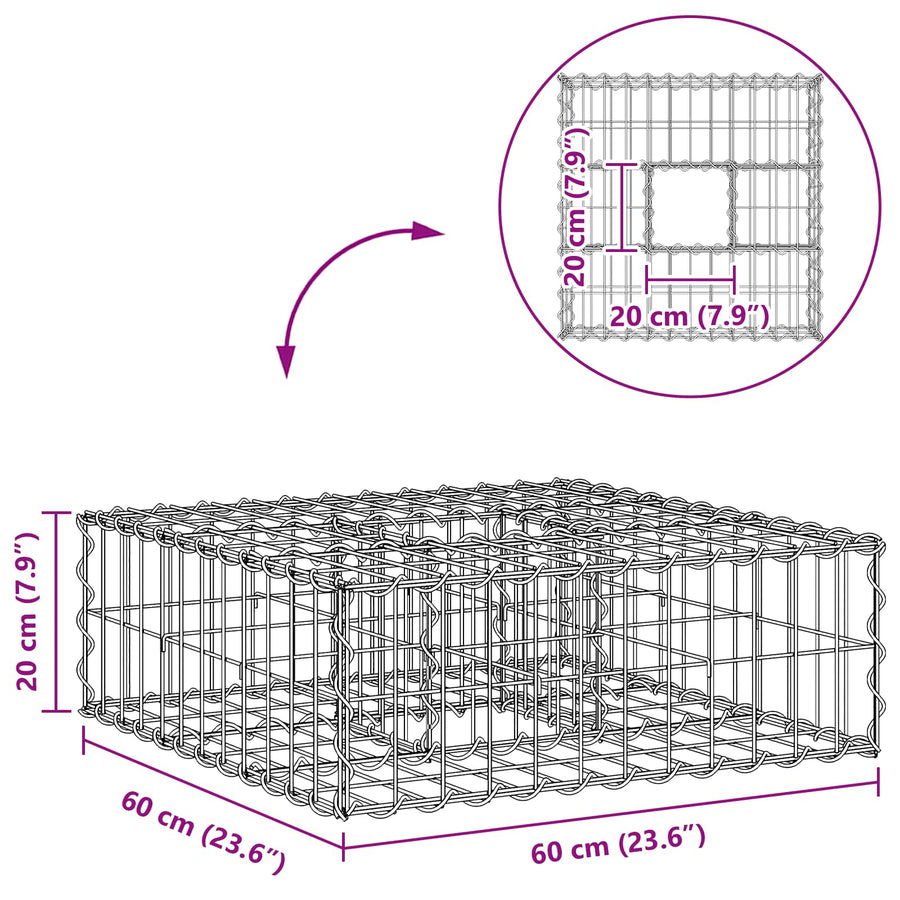 Gabion Verhoogd Bed Zilver 60 x 60 x 20 cm Gegalvaniseerd staal