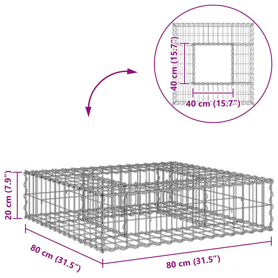 Gabion Verhoogd Bed Zilver 80 x 80 x 20 cm Gegalvaniseerd staal
