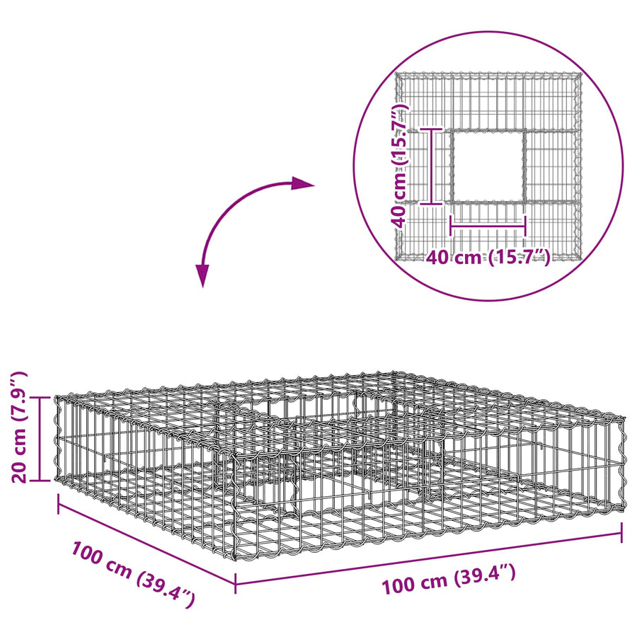 Gabion Verhoogd Bed Zilver 100 x 100 x 20 cm