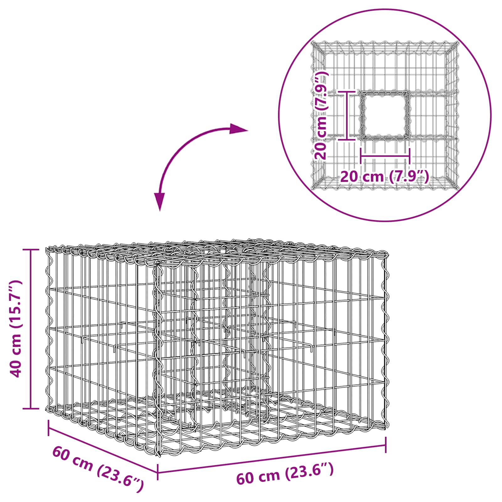 Gabion Verhoogd Bed Zilver 60 x 60 x 40 cm Gegalvaniseerd staal
