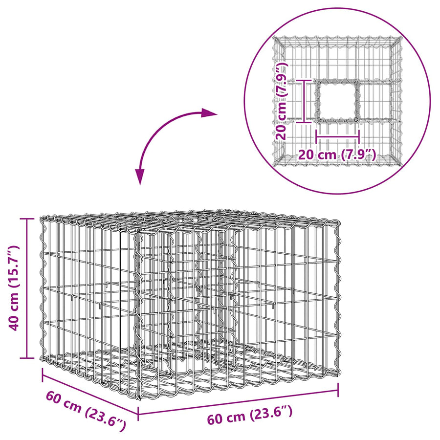 Gabion Verhoogd Bed Zilver 60 x 60 x 40 cm Gegalvaniseerd staal
