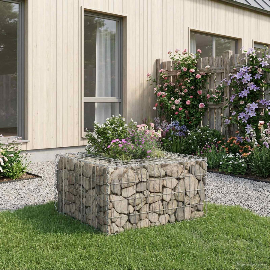Gabion Verhoogd Bed Zilver 80 x 80 x 40 cm Gegalvaniseerd staal