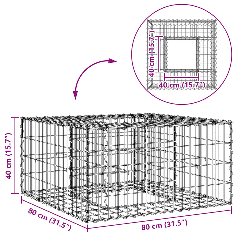 Gabion Verhoogd Bed Zilver 80 x 80 x 40 cm Gegalvaniseerd staal