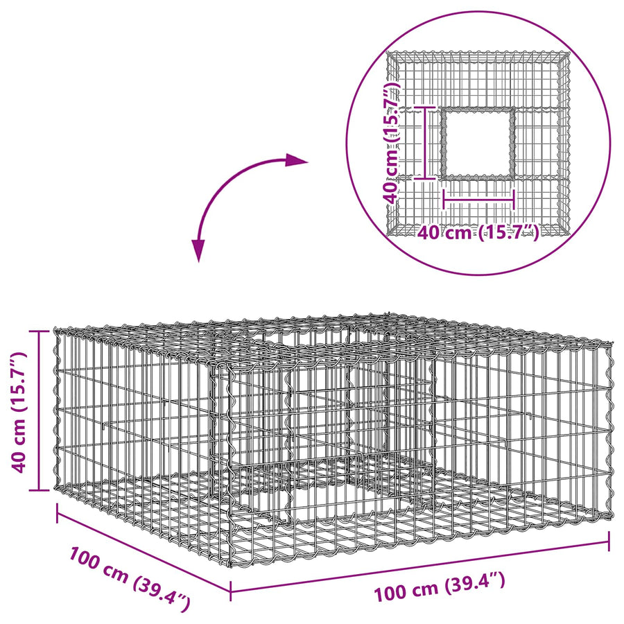 Gabion Verhoogd Bed Zilver 100 x 100 x 40 cm