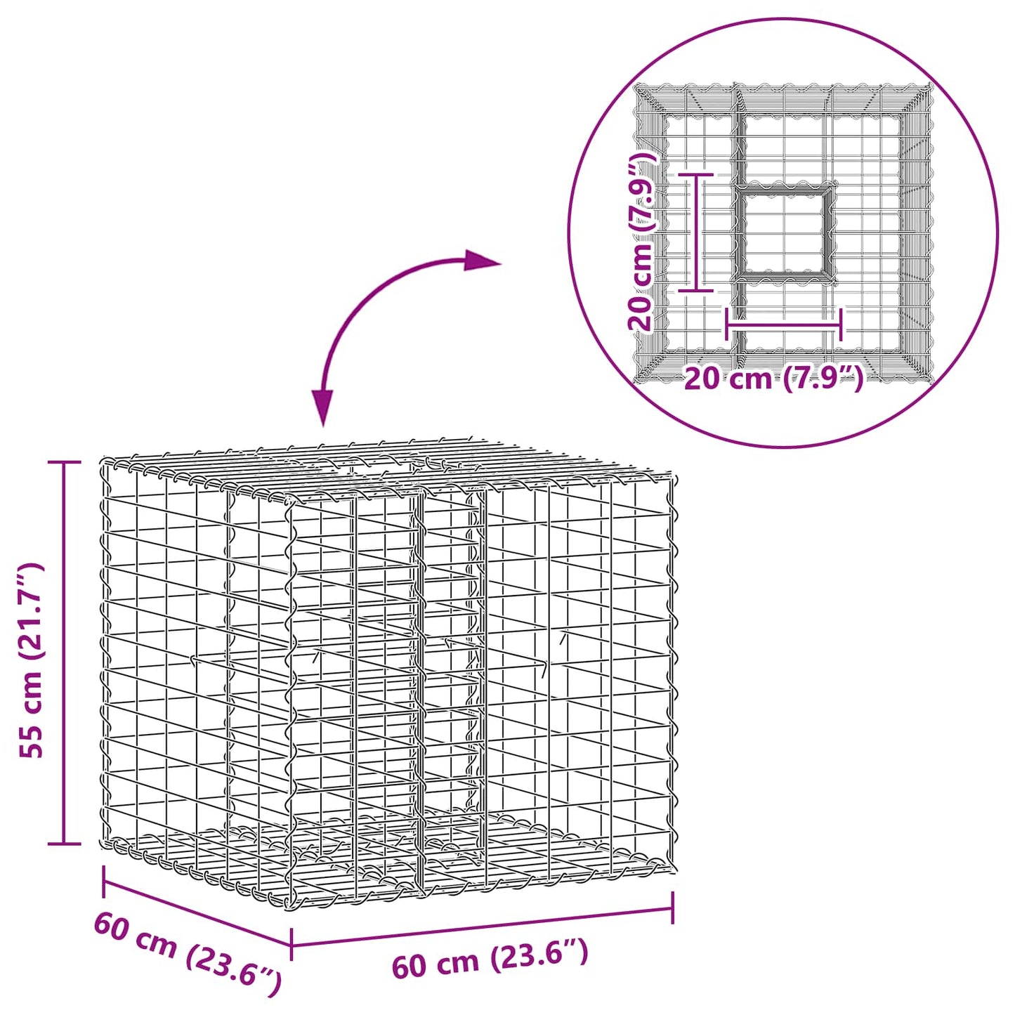Gabion Verhoogd Bed Zilver 60 x 60 x 55 cm Gegalvaniseerd staal