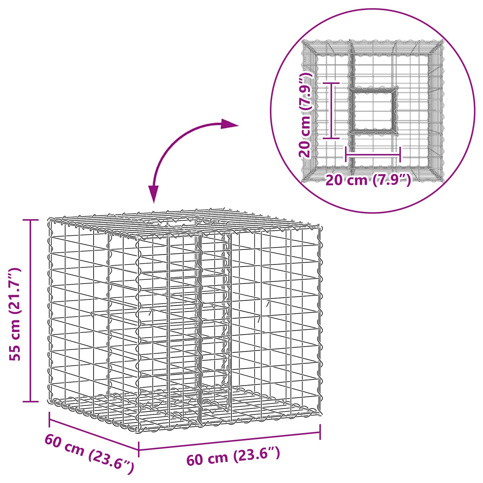 Gabion Verhoogd Bed Zilver 60 x 60 x 55 cm Gegalvaniseerd staal