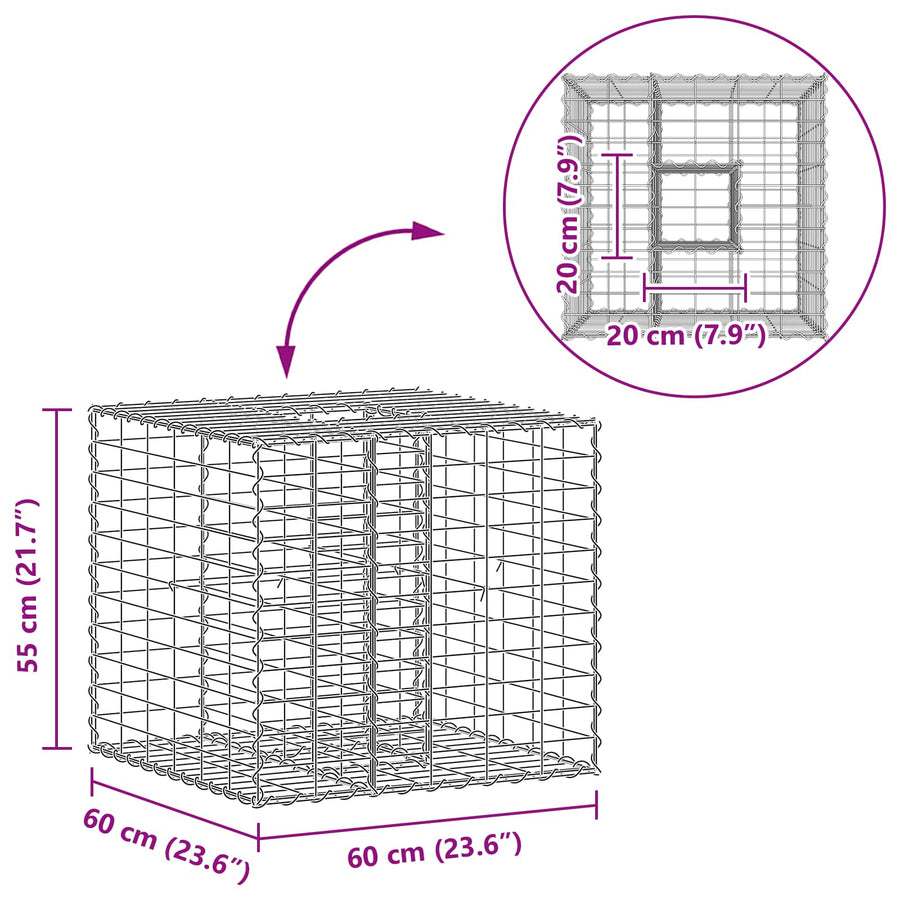 Gabion Verhoogd Bed Zilver 60 x 60 x 55 cm Gegalvaniseerd staal