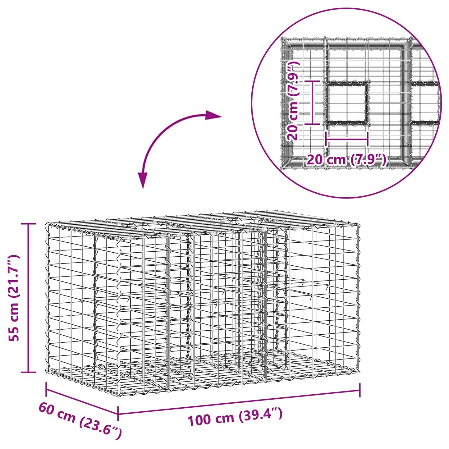 Gabion Verhoogd Bed Zilver 100 x 60 x 55 cm