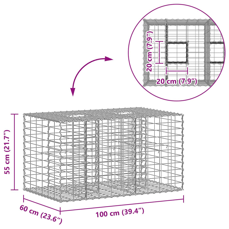 Gabion Verhoogd Bed Zilver 100 x 60 x 55 cm