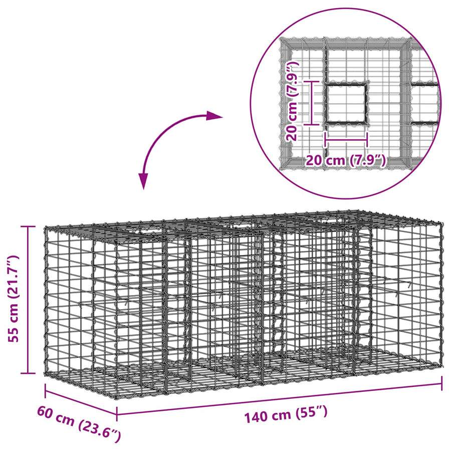 Gabion Verhoogd Bed Zilver 140 x 60 x 55 cm
