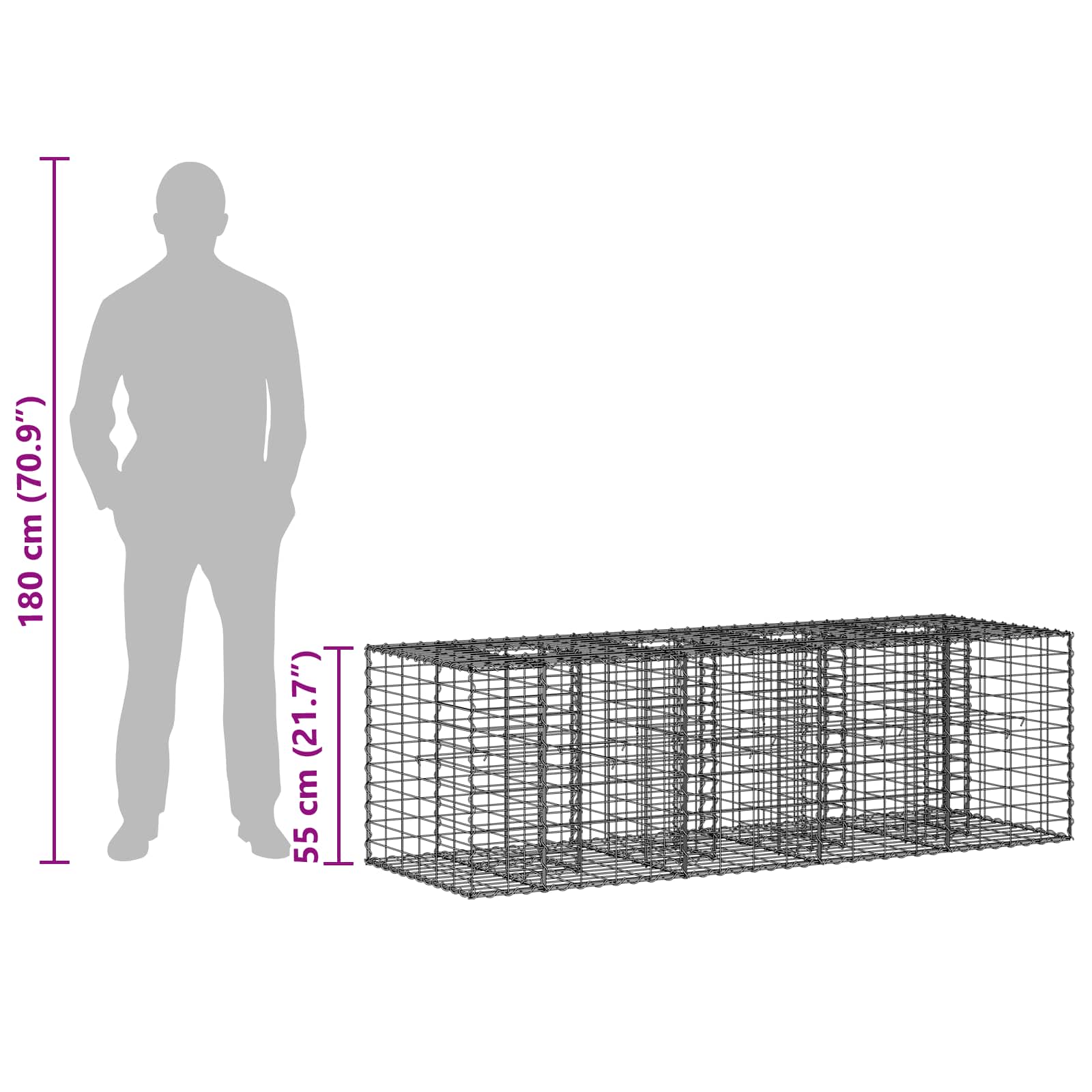 Gabion Verhoogd Bed Zilver 180 x 60 x 55 cm