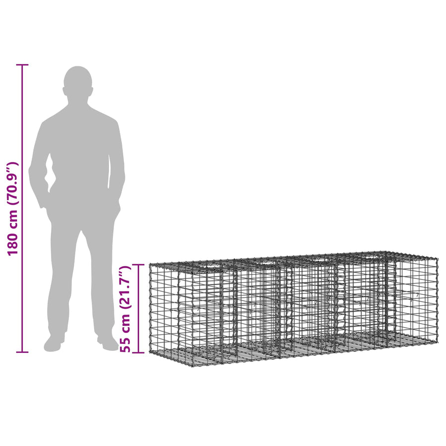 Gabion Verhoogd Bed Zilver 180 x 60 x 55 cm