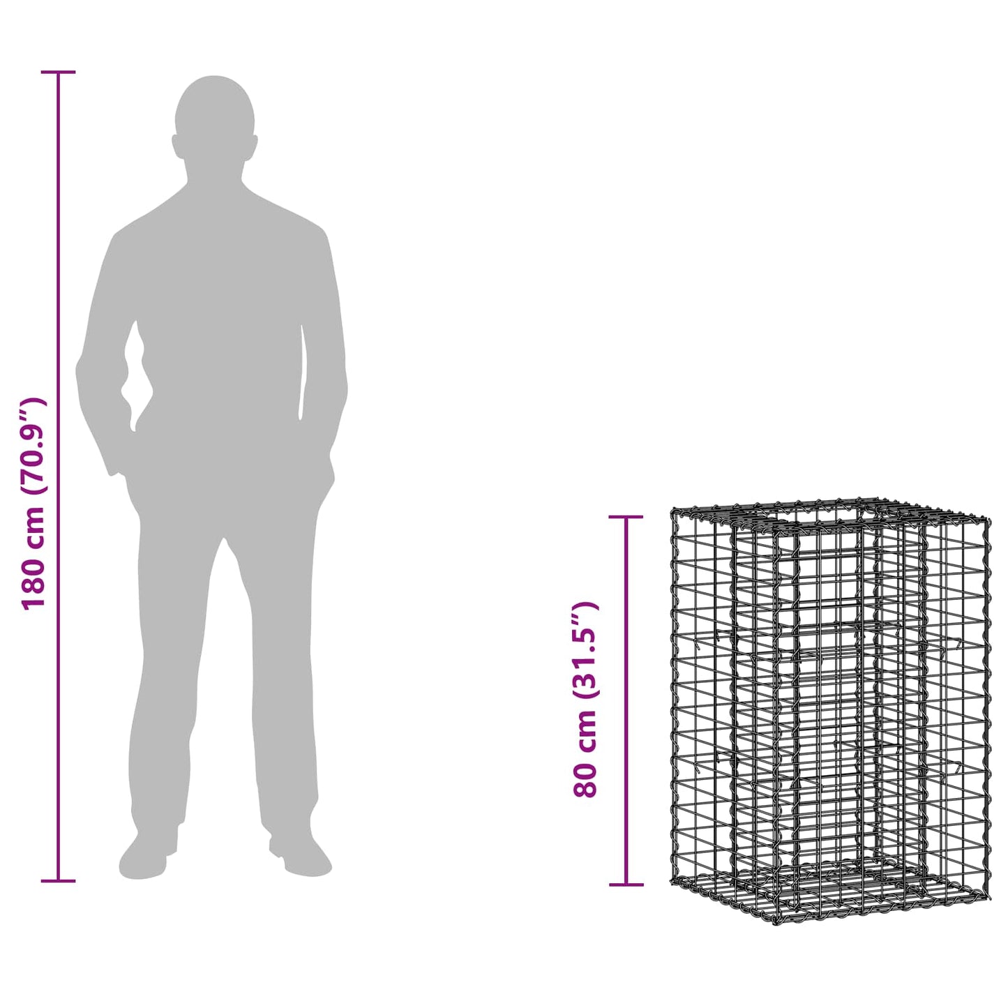 Gabion Verhoogd Bed Zilver 50 x 50 x 80 cm Gegalvaniseerd staal