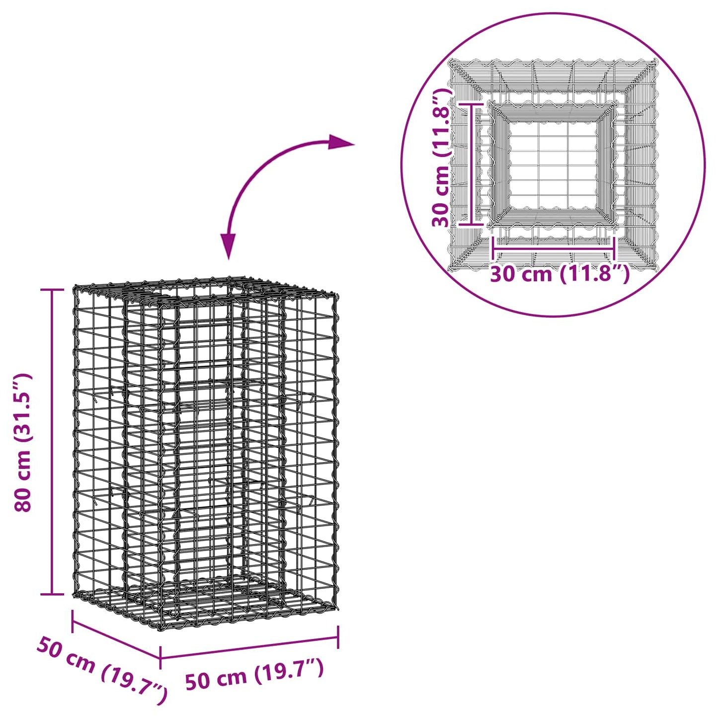 Gabion Verhoogd Bed Zilver 50 x 50 x 80 cm Gegalvaniseerd staal
