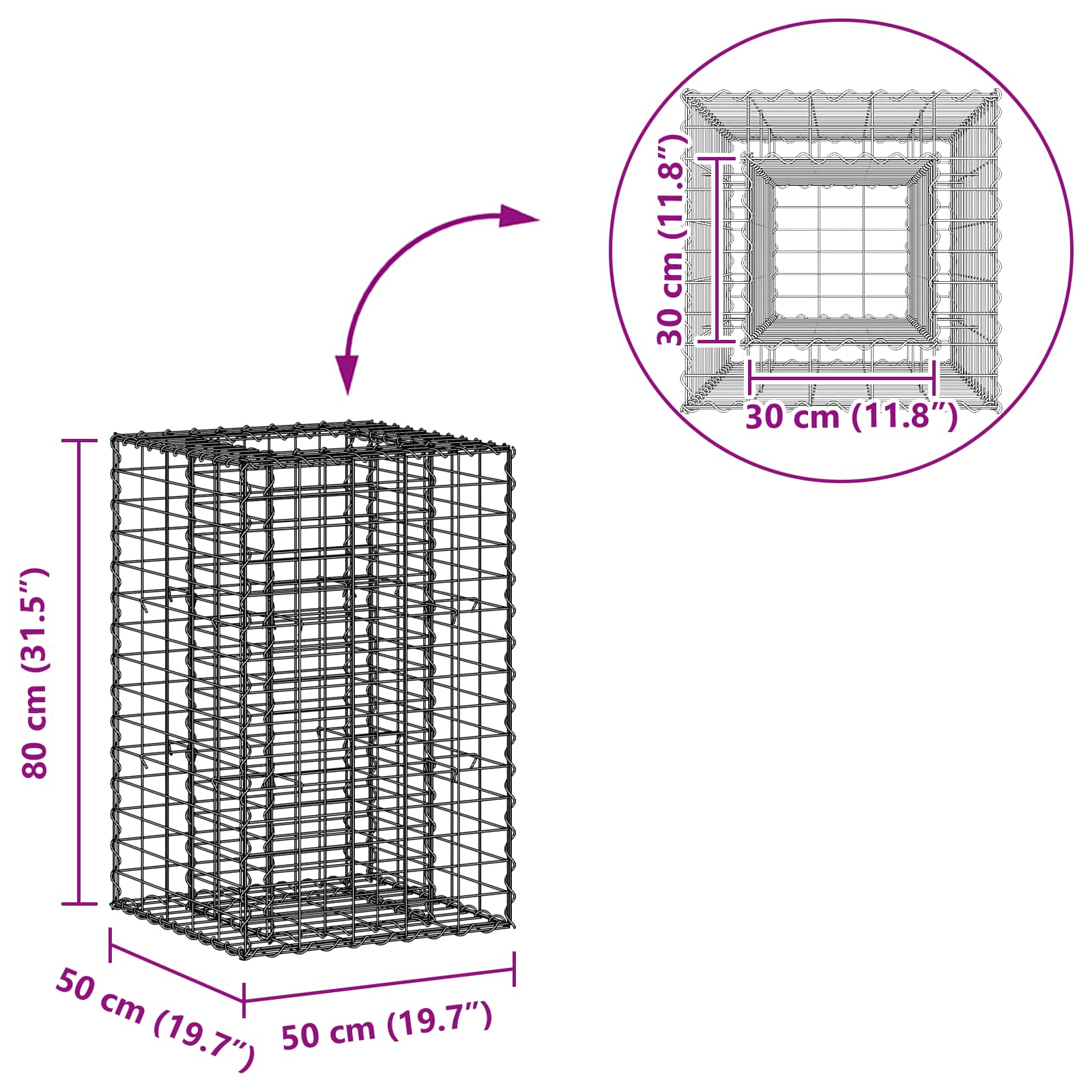 Gabion Verhoogd Bed Zilver 50 x 50 x 80 cm Gegalvaniseerd staal