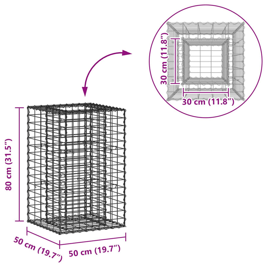 Gabion Verhoogd Bed Zilver 50 x 50 x 80 cm Gegalvaniseerd staal
