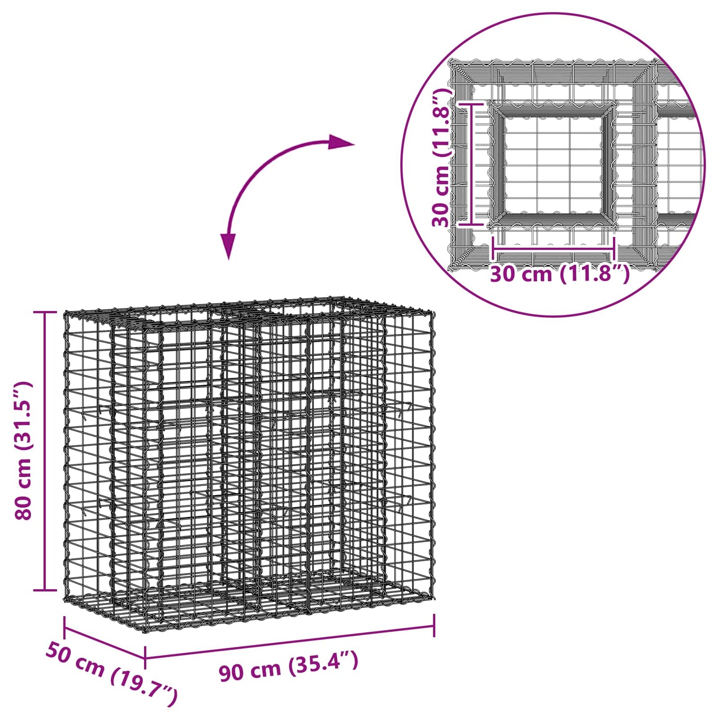 Gabion Verhoogd Bed Zilver 90 x 50 x 80 cm Gegalvaniseerd staal