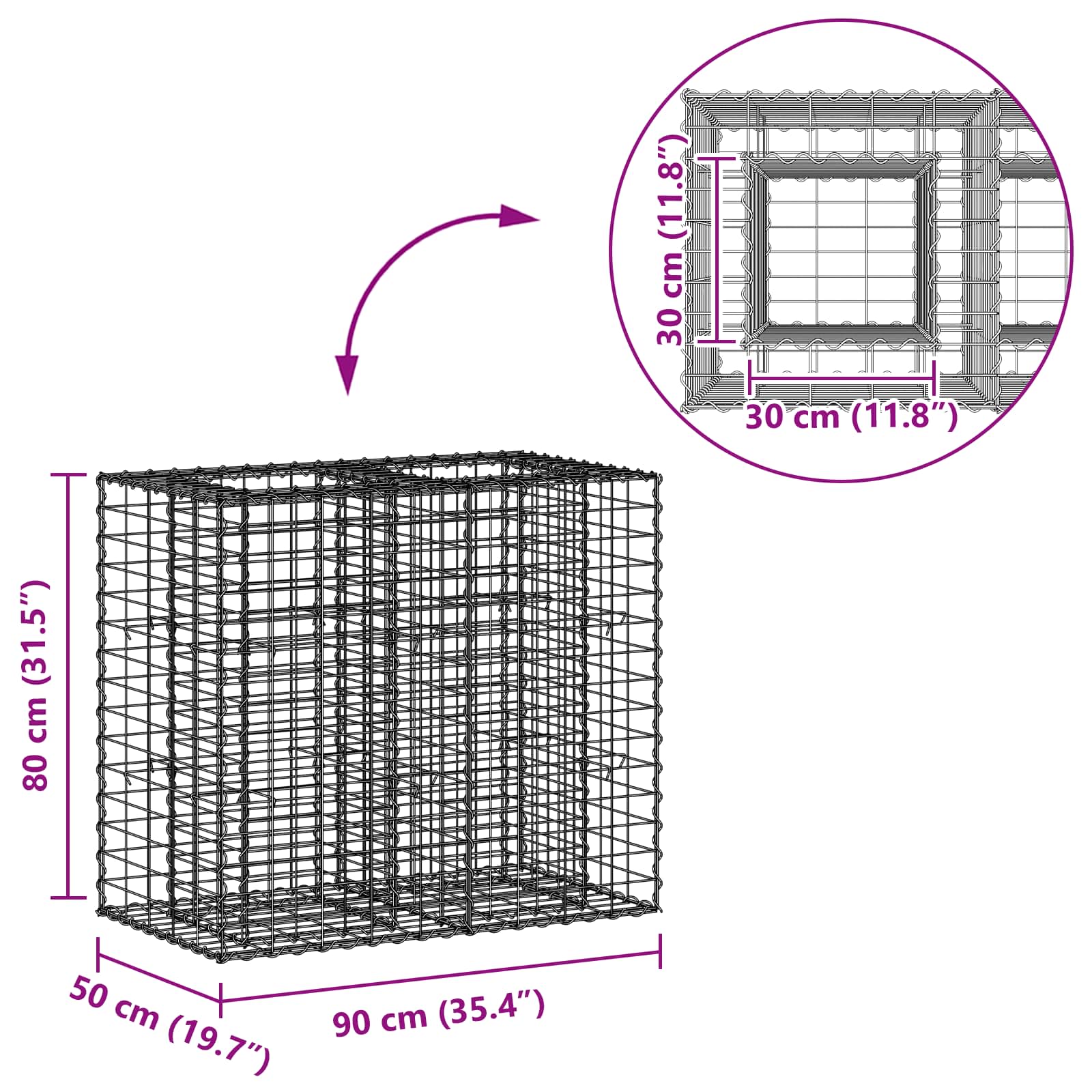Gabion Verhoogd Bed Zilver 90 x 50 x 80 cm Gegalvaniseerd staal