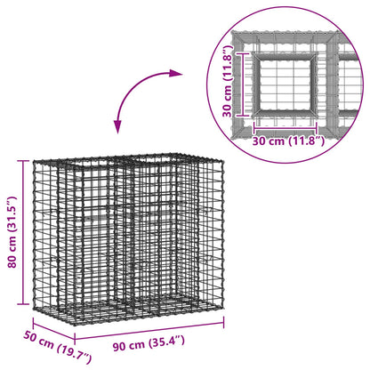 Gabion Verhoogd Bed Zilver 90 x 50 x 80 cm Gegalvaniseerd staal