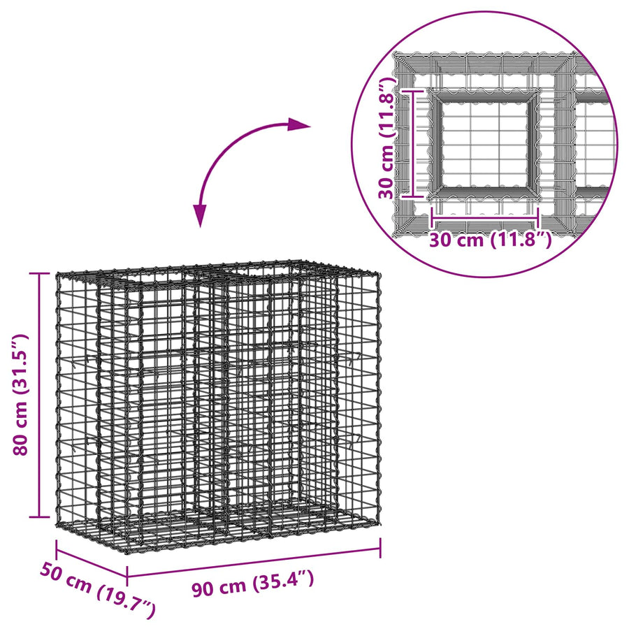 Gabion Verhoogd Bed Zilver 90 x 50 x 80 cm Gegalvaniseerd staal