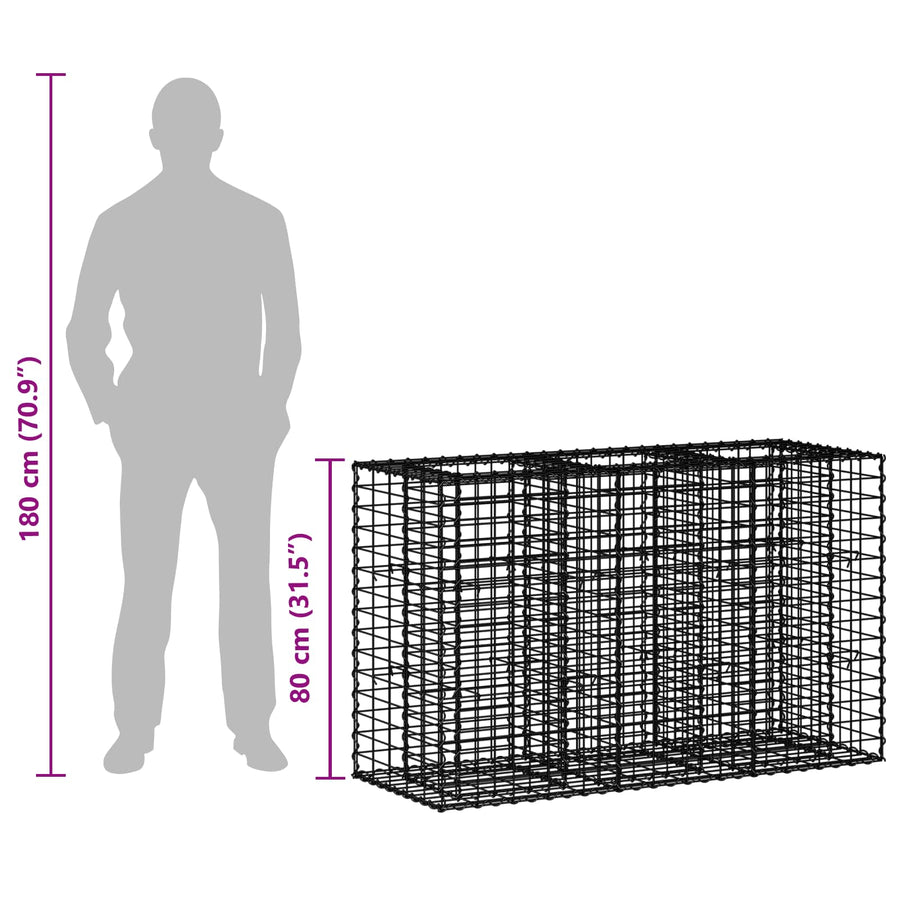 Gabion Verhoogd Bed Zilver 130 x 50 x 80 cm