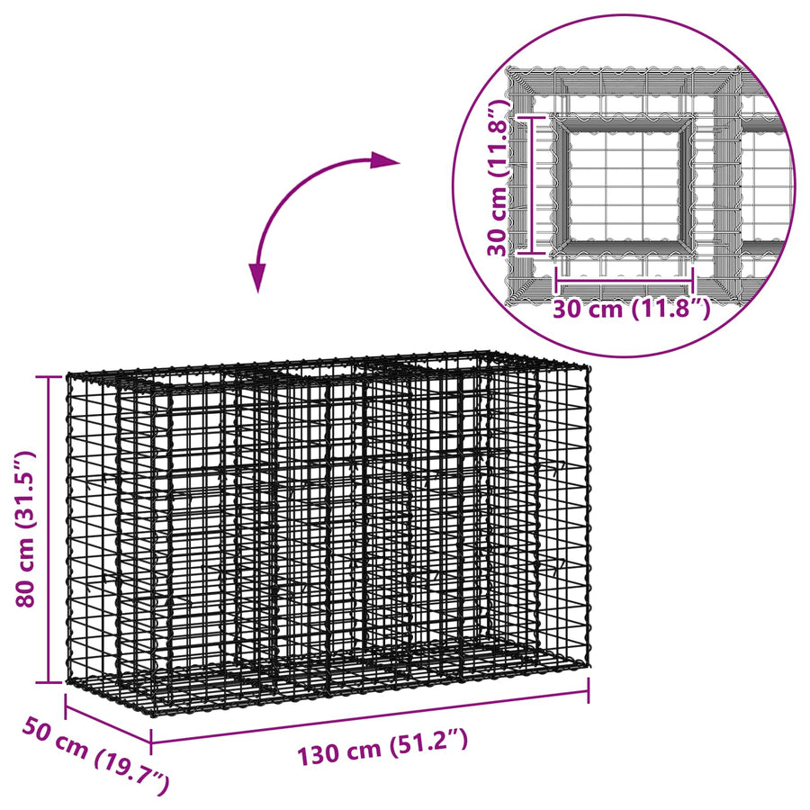 Gabion Verhoogd Bed Zilver 130 x 50 x 80 cm