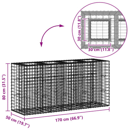 Gabion Verhoogd Bed Zilver 170 x 50 x 80 cm