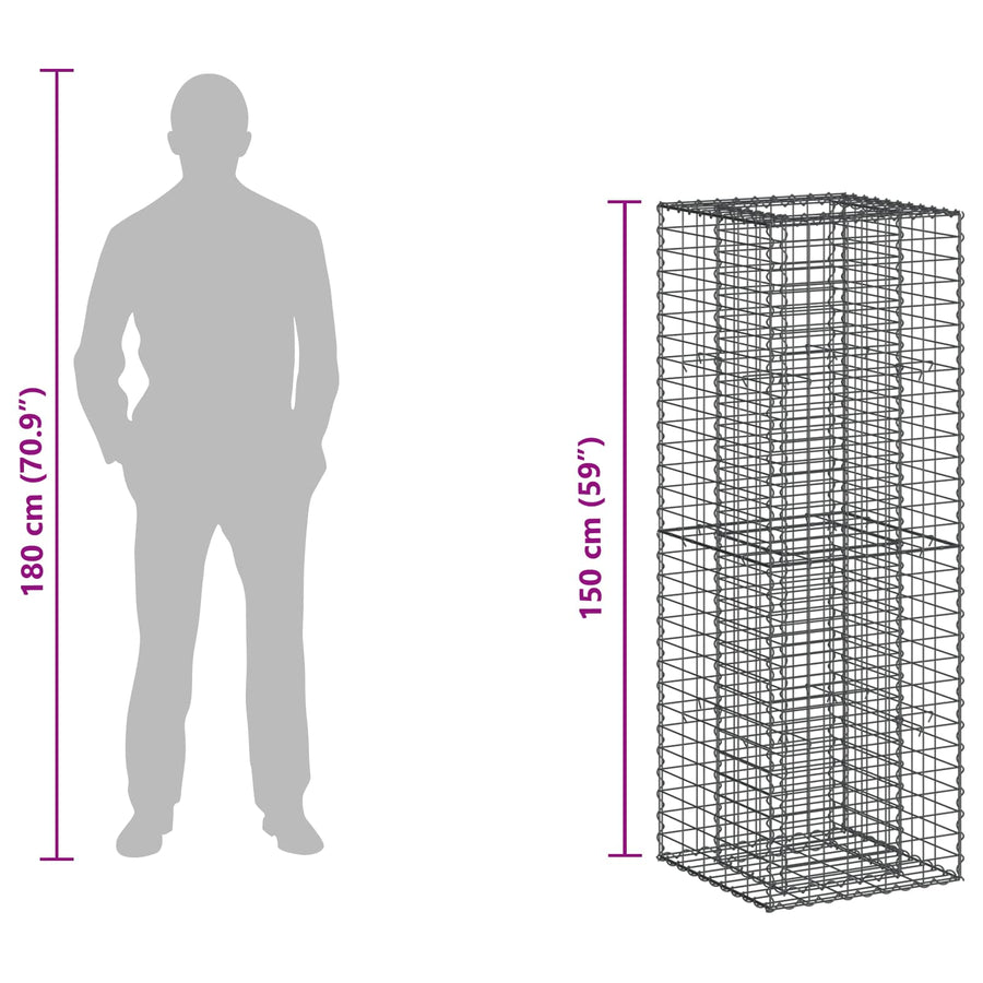 Gabion Verhoogd Bed Zilver 50 x 50 x 150 cm
