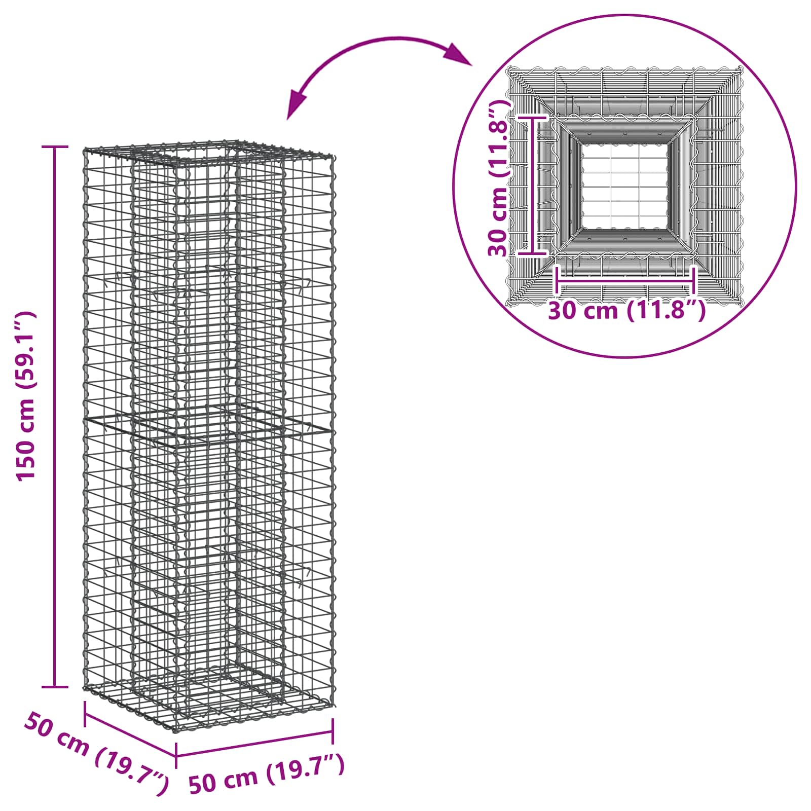 Gabion Verhoogd Bed Zilver 50 x 50 x 150 cm