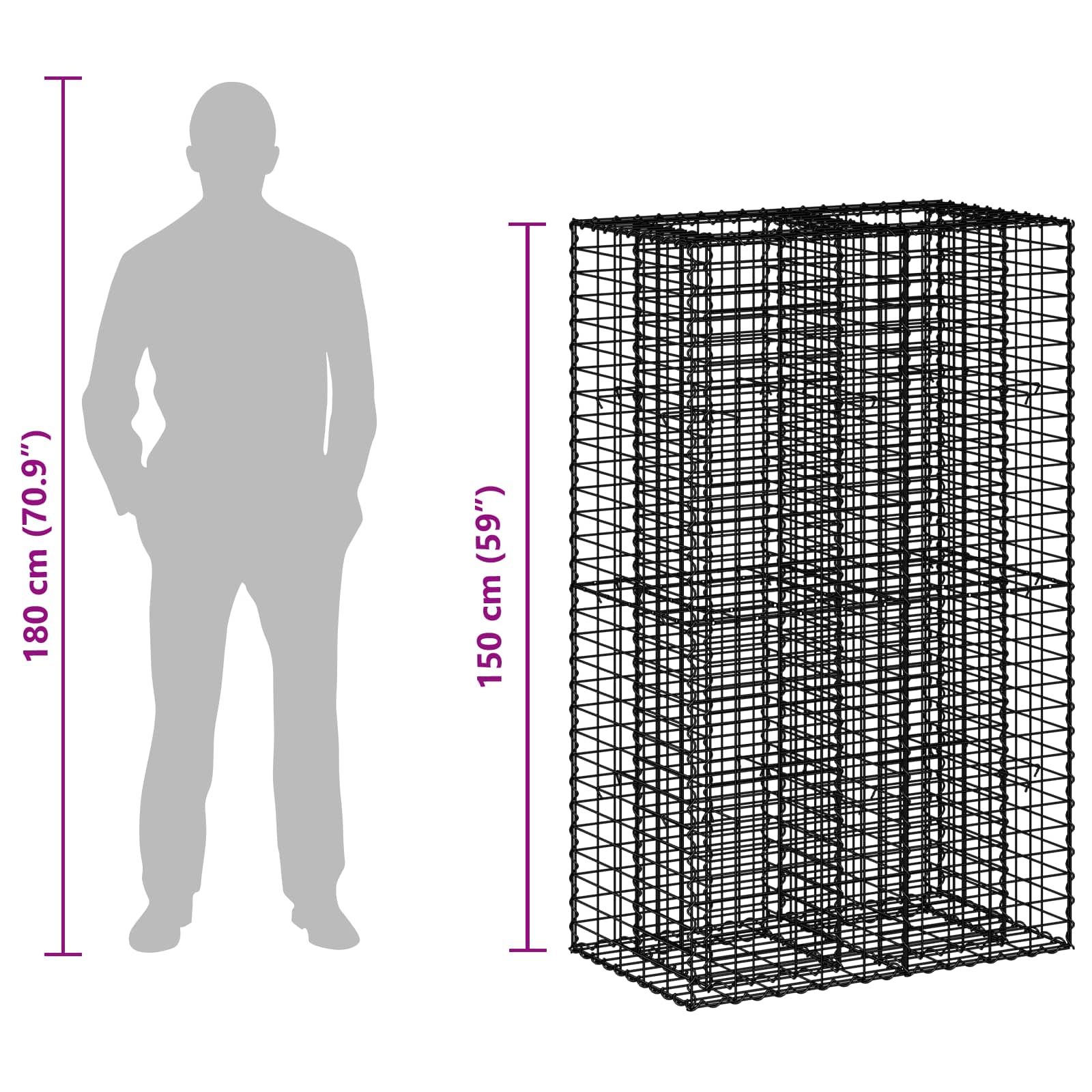 Gabion Verhoogd Bed Zilver 90 x 50 x 150 cm