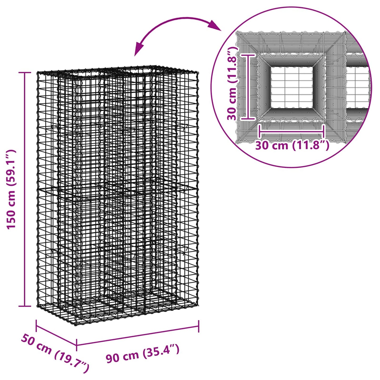 Gabion Verhoogd Bed Zilver 90 x 50 x 150 cm