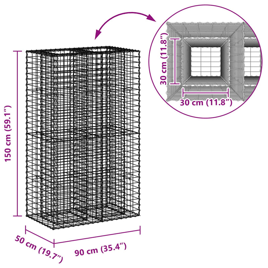 Gabion Verhoogd Bed Zilver 90 x 50 x 150 cm