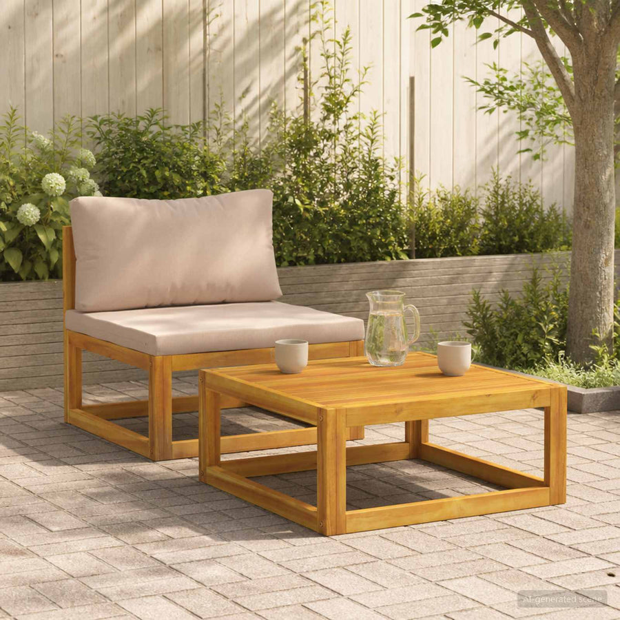 Modulaire bankset met kussens 2 st Massief Acaciahout Naturel