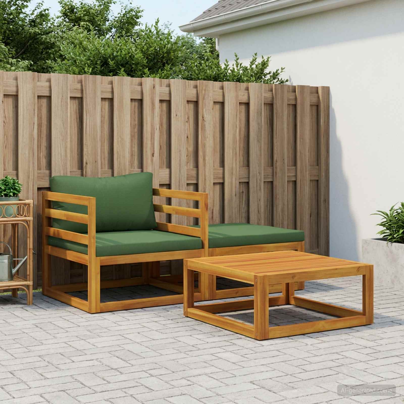 Modulaire bankset met kussens 3 st 2-zits Massief Acaciahout