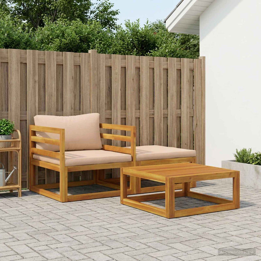 Modulaire bankset met kussens 3 st 2-zits Massief Acaciahout