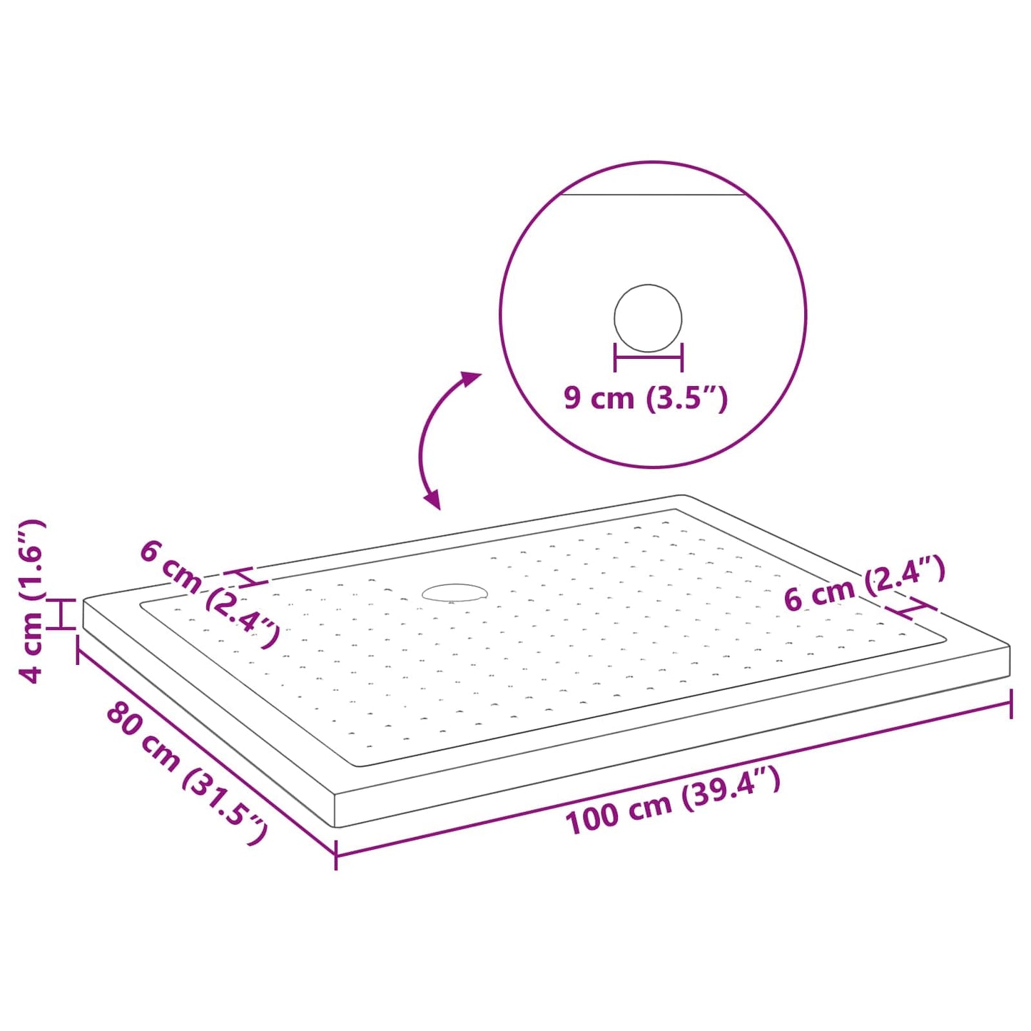 Douche Basis Tray met Dots 100 x 80 x 4 cm ABS Zwart