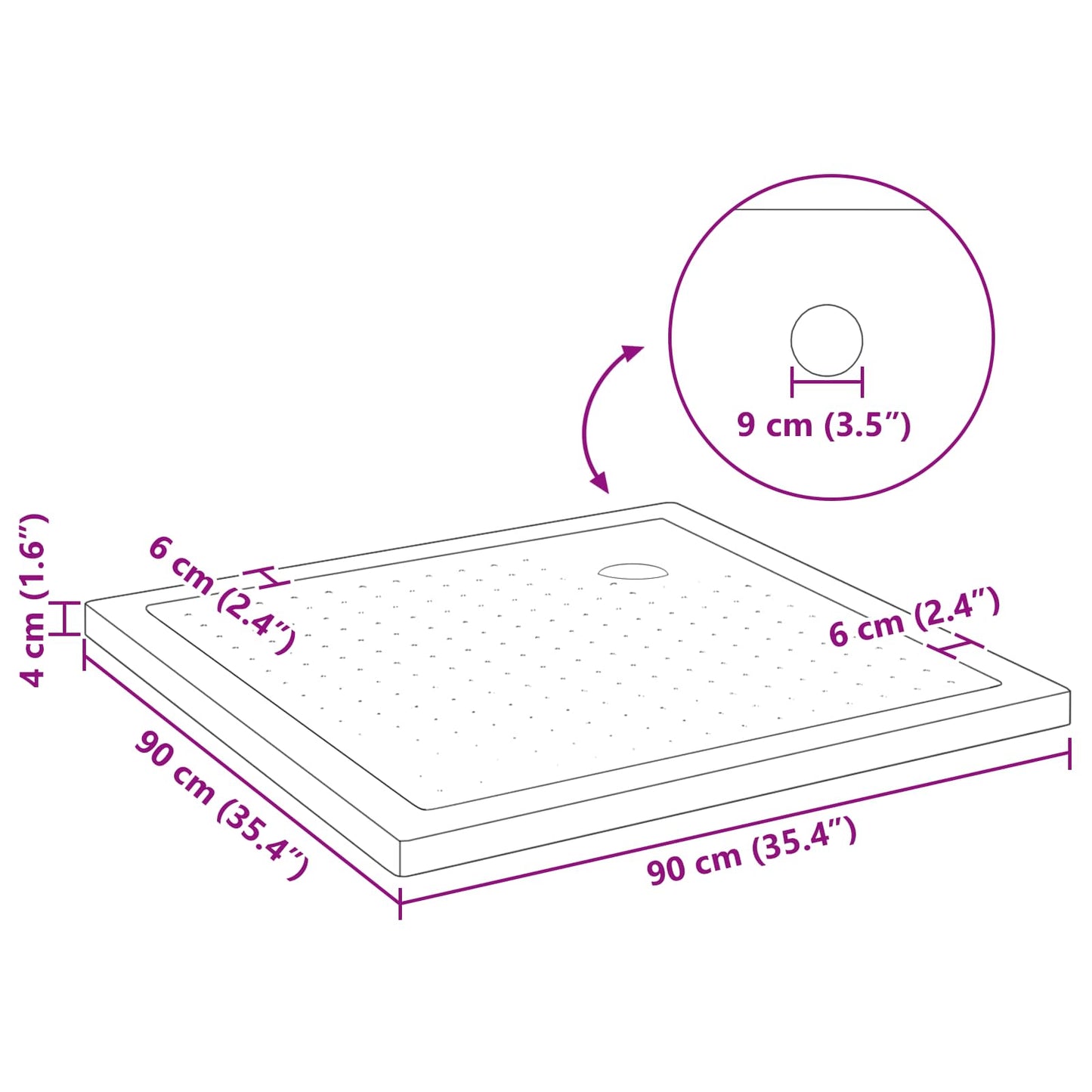 Douche Basis Tray met Dots 90 x 90 x 4 cm ABS Zwart