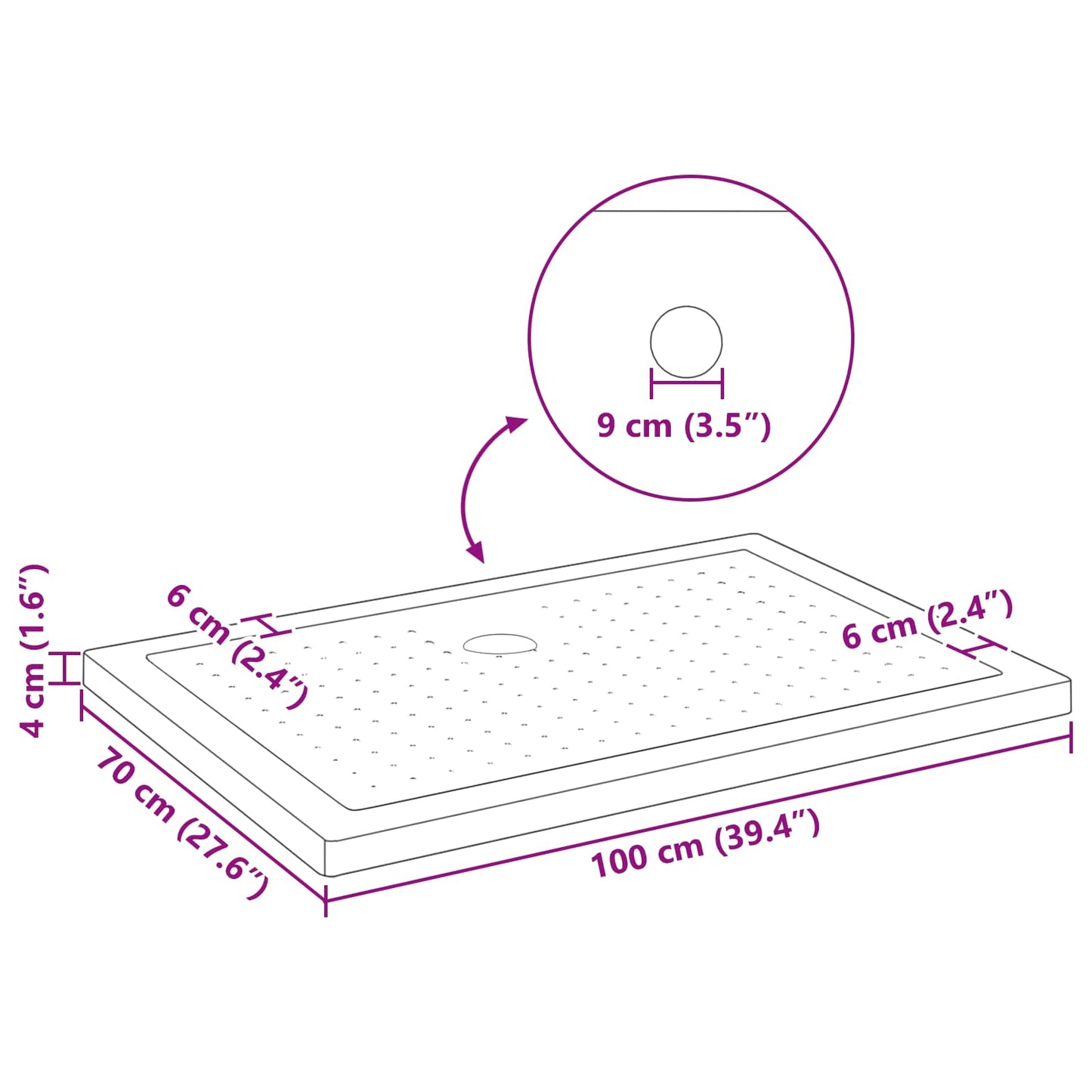 Douche Basis Tray met Dots 100 x 70 x 4 cm ABS Zwart