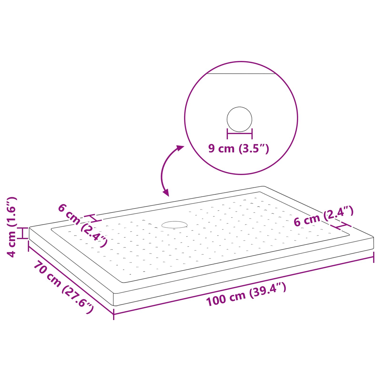 Douche Basis Tray met Dots 100 x 70 x 4 cm ABS Zwart