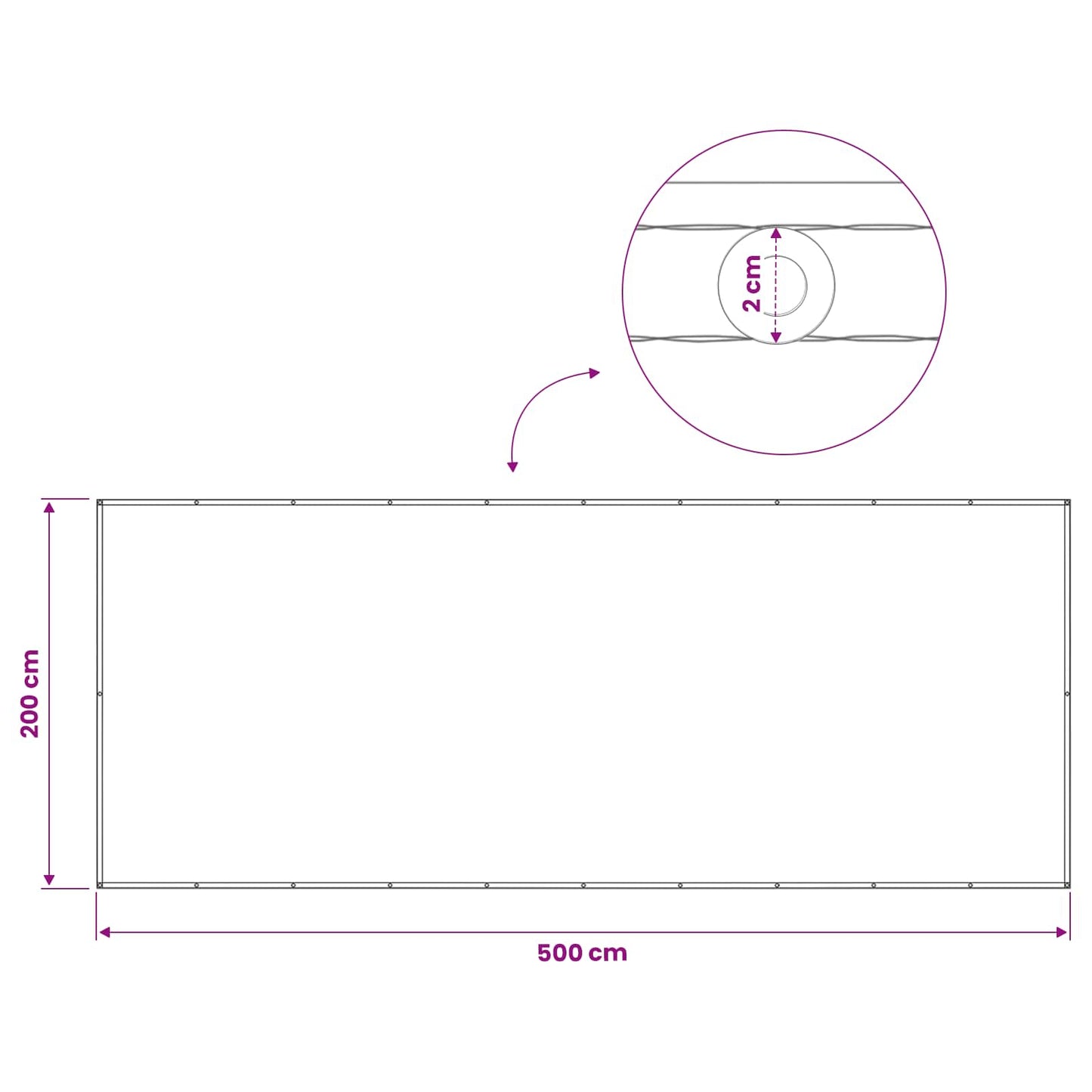 Balkon Privacy Scherm 200 x 500 cm Stof met PU-coating Wit