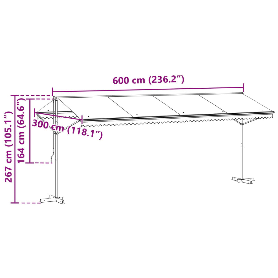 Vrijstaande luifel Antracietkleurig 6 x 3 m Polyester